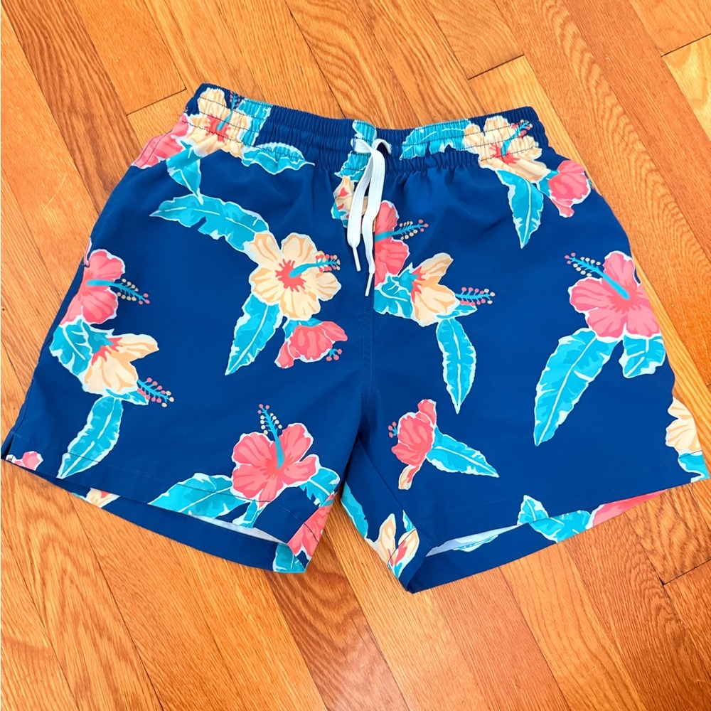Chubbies Blue and Pink Swim Trunks Tropical Print